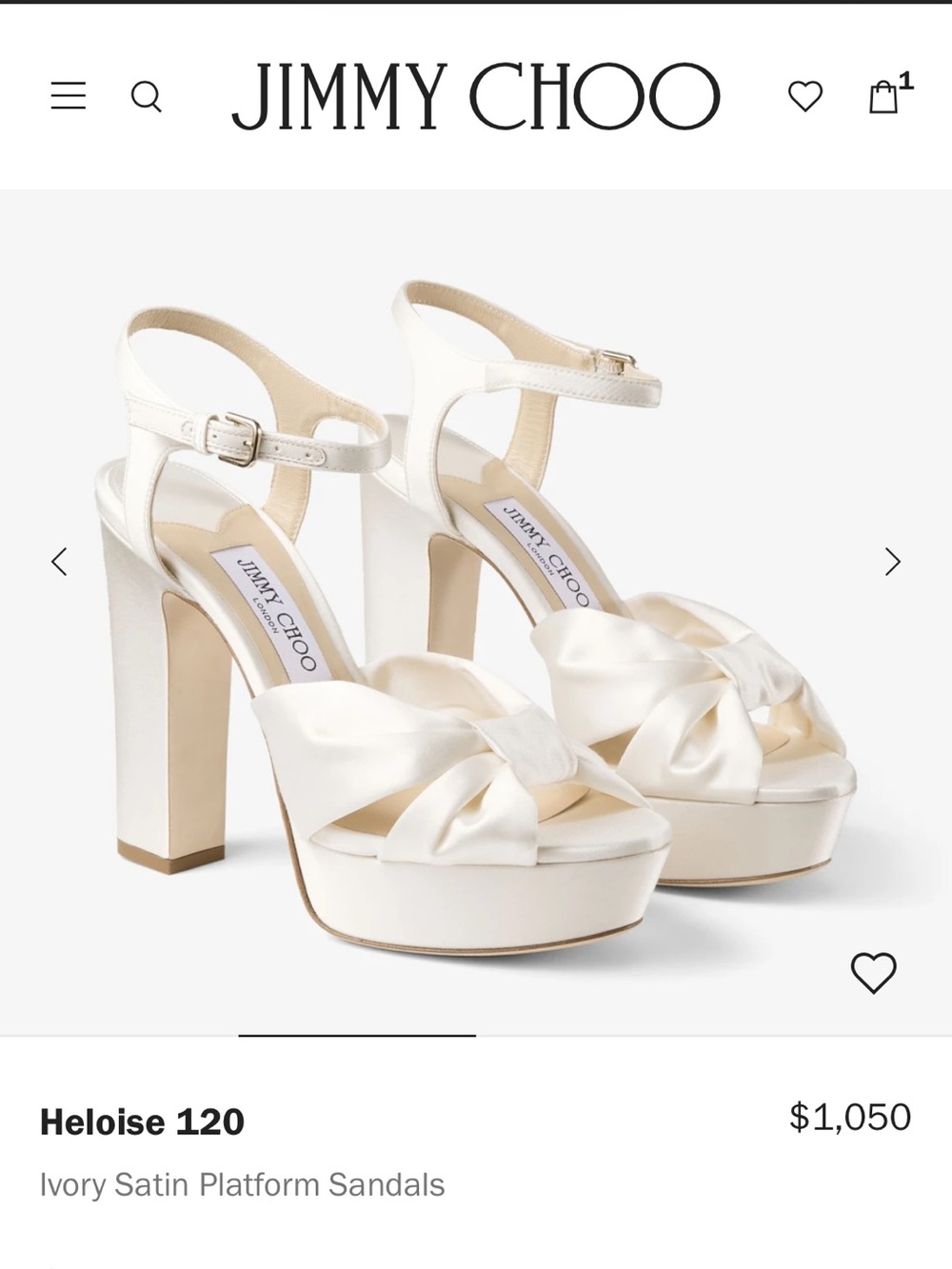 Jimmy Choo Heloise White Satin Platform Heels with Ankle Strap